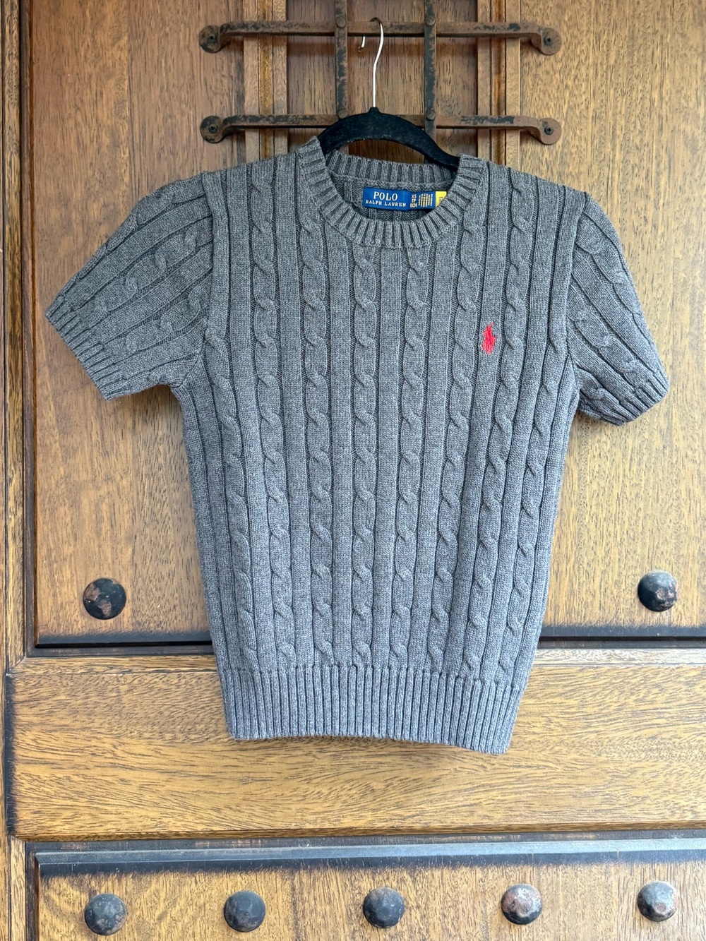 Ralph Lauren Gray Cable-Knit Short Sleeve Sweater Size XS